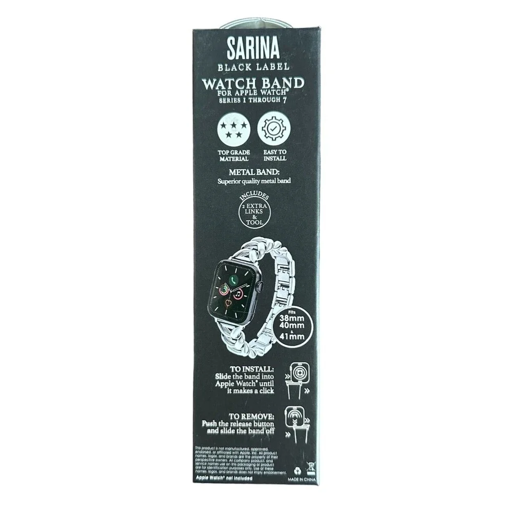 SARINA Black Label Metal Watch Band For Apple Watch Fits 38MM 40MM 41MM Silver